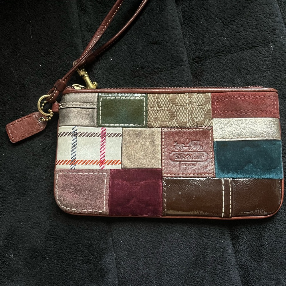 Coach Brown and Green Patchwork Wristlet